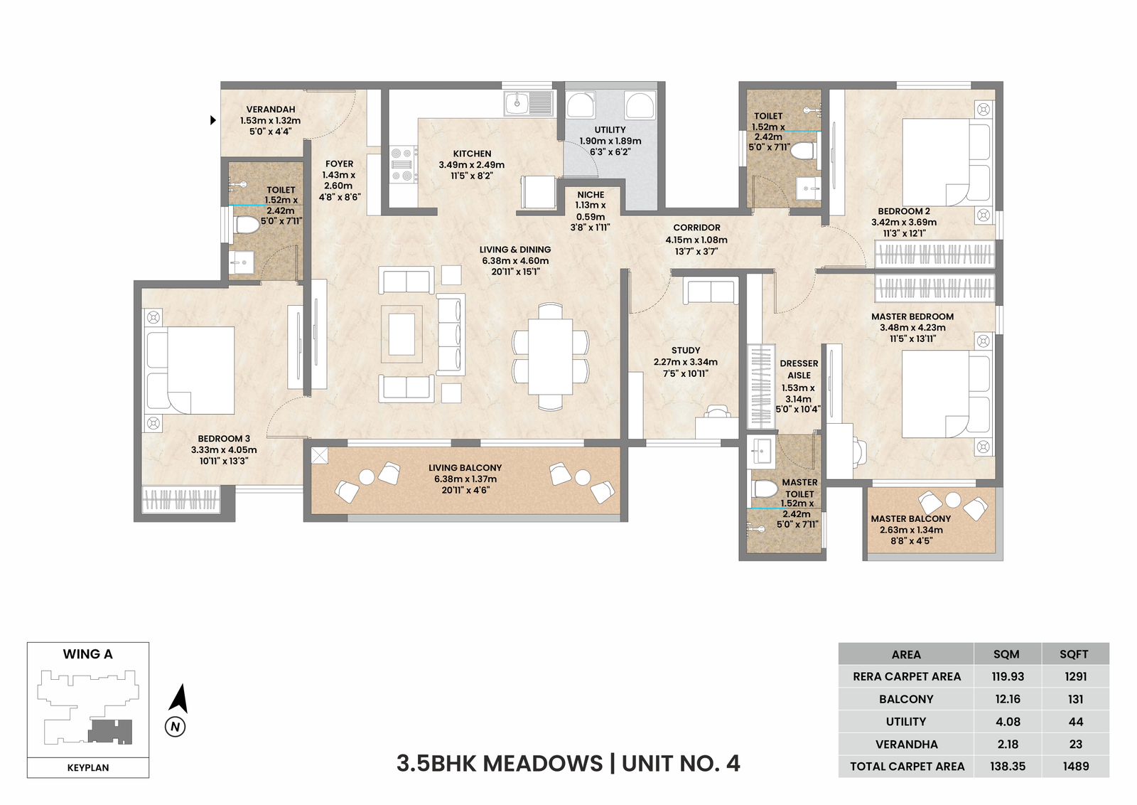Mahindra Zen 3.5 BHK Floor Plan